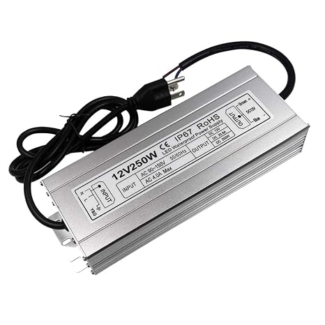 LED Power Supply 250W High-powerTransformer Waterproof IP67 12V DC Driver Adapter for Outdoor Use