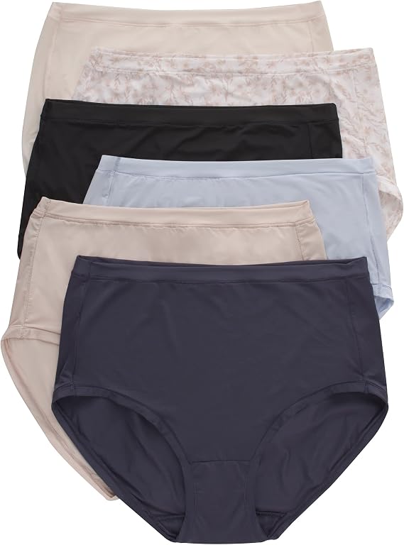 Hanes Women's Microfiber Stretch Underwear Pack, Comfort Flex Fit Brief Bikini or Thong Panties, 6-Pack