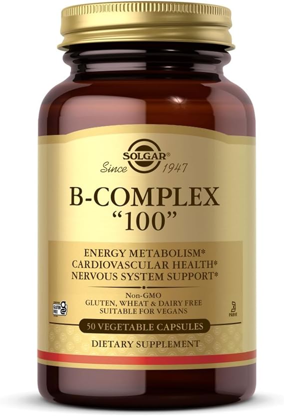 Solgar Vitamin B-Complex 100-50 Vegetable Capsules | High Potency B Complex Supplement for Energy Release, Nervous System & Mental Performance - Fights Fatigue, Vegan, 50s