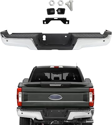 Chrome Steel Rear Step Bumper with Park Assist Sensor Holes Replacement for F250 Super Duty 2017 2018 2019 FO1103198
