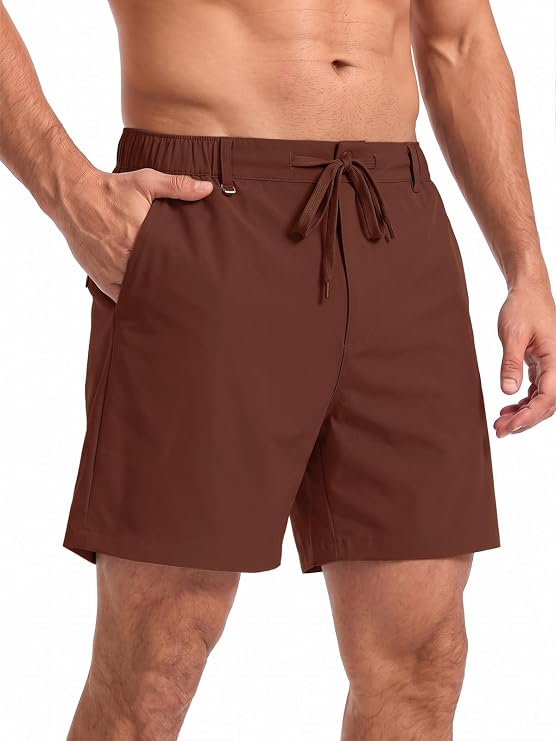 Feiersi Men's 5 Inch Casual Shorts Elastic Waist Drawstring Summer Beach Shorts with Multi-Pockets