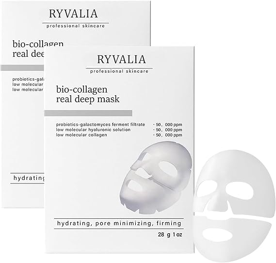 Ryvalia Collagen Deep Mask, Korean Bio-Collagen Face Mask for Firming, Hydrating, Brightening & Anti-Aging, Pore Minimizing, Improve Elasticity, for All Skin Types (2 Box)