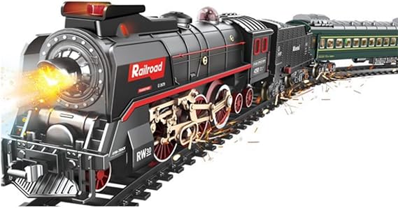 RC Train Set with Light and Sound- Electric Xmas Tree Model Train with Carriage and Long Oval Track, Festival Gift for Family