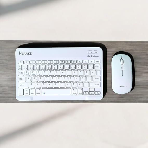 HEARTZ KEY 01 KABLOSUZ BLUETOOTH WİRELESS TÜMÜ TÜRKÇE KARAKTERLİ i ü ğ harfleri bulunur KLAVYE MOUSE SETİ (BEYAZ)