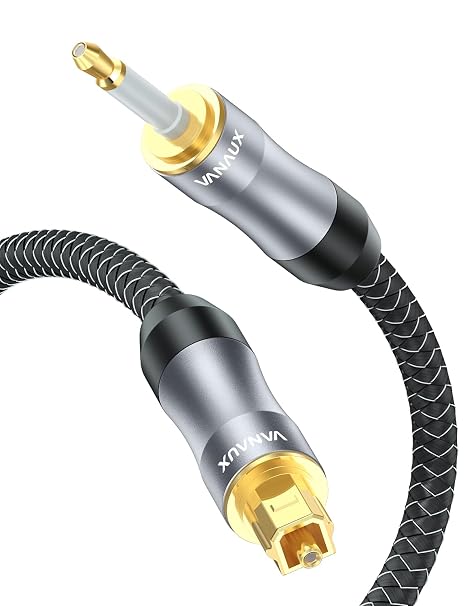 VANAUX Toslink to Mini Toslink Digital Optical Cable,S/PDIF Fiber Optic Audio Cable,24K Gold Plated for TV,DVD Player,Soundbars,Stereo Systems (2ft/0.6m)