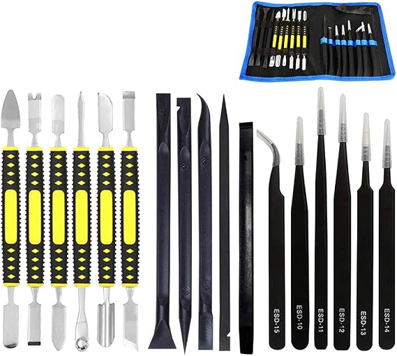 17 in 1 Electronics Repair Tools Opening Pry Tool Kit with Dual Ends Metal Spudgers and Black Tweezers Replacement for iPad Tablets Laptop Electronics Device Mobile Phone