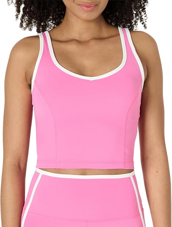 Amazon Essentials Women's Active FormFlex Buttery Soft Light Support Crop Tank with Bra, Removable Cups