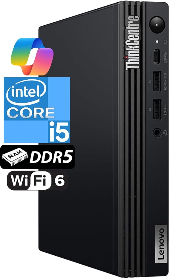 Lenovo ThinkCentre Tiny M70q Gen 5 Intel 10-Core i5-14400T (Beat i7-13700T), 64GB DDR5 RAM, 1TB NVMe, WiFi 6, Bluetooth, RJ-45, DP Port, HDMI, W11P, Business Desktop, 3 Yr Wty