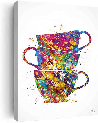 DAVUD Abstract Canvas Wall Art For Living Room,Coffee Cups Watercolor Print Tea Cup Teacup Art Print Wall Art Nerd Gift Dining Room Wall Art Wall Hanging Kitchen Decor Set Tea Time-