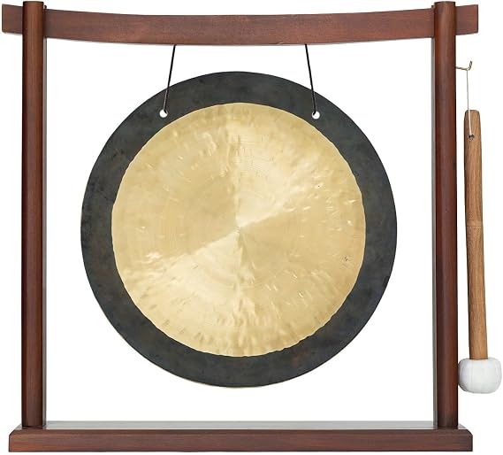 10"-12" Gongs on Woodsonic Stand - Includes Gong, Mallet, Stand/Easy to Play Traditional Chinese Gong/Easy to Assemble Stylish Wood/Great for Small Spaces