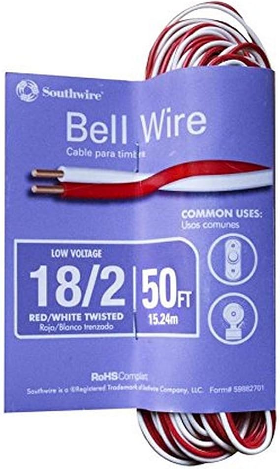 Southwire 18/2 Red/White Bell Wire - Reliable Door Bell Accessory - Flexible Stranded Copper Wire - UV Resistant Wire for Indoor & Outdoor Low Voltage Use - 50'