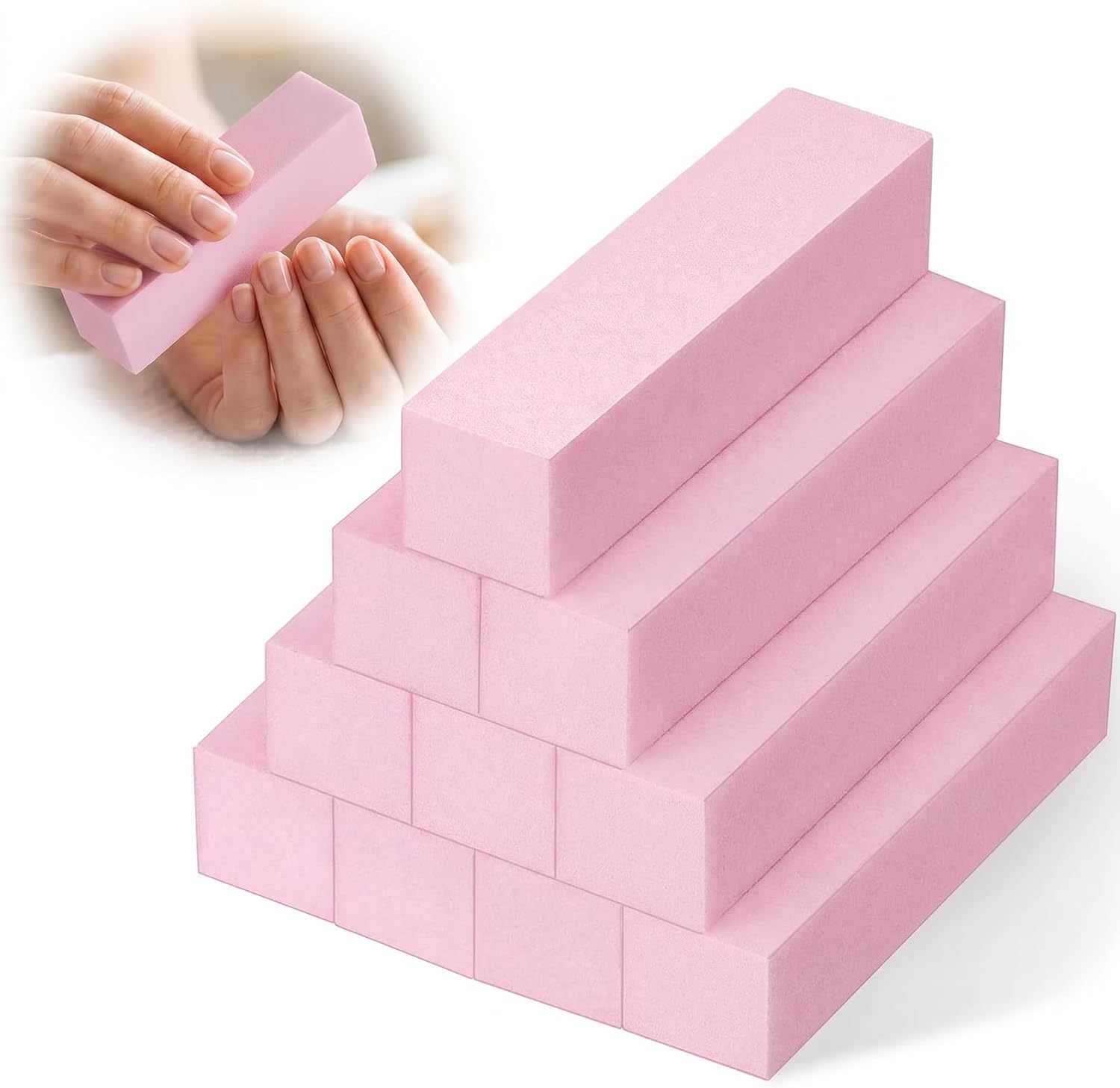 10PCS Nail Buffer Sanding Block, Reusable Nail Buffer Blocks, 2.5 * 2.5 * 9.5CM, Frosted Finish on Four Sides, Nail Tools, Suitable for Nail Salons, DIY and Beauty Salons(Pink)