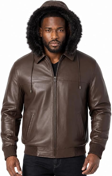 REED Men's Hooded Leather Bomber Jacket