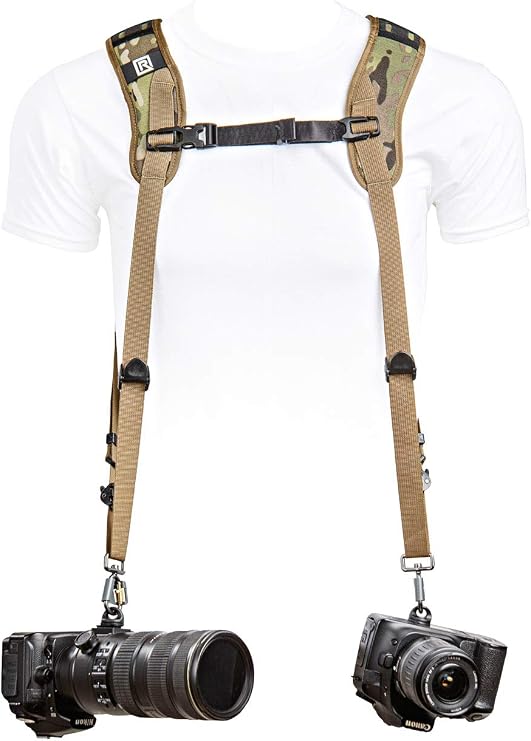 BLACKRAPID Double Camera Harness - Multi-Terrain Camo, Designed For 1 or 2 Cameras