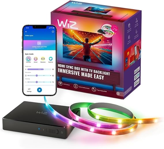 WiZ Connected HDMI Sync Box with TV Backlight - Sync to Movies, Games & Music - HDMI 2.0 Supports 4K 60Hz - RGBIC LED Strip 75-85 Inch TVs