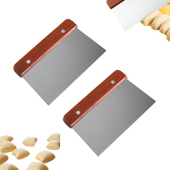 Bench Scraper Stainless Steel Dough Scraper 2 Pcs Wood Handle