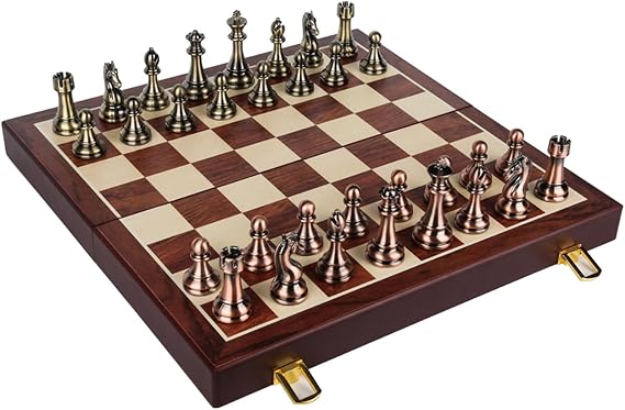 Chess Set, International Chess, Luxury Chess Board, Foldable, Metal Chess Pieces, Wooden Chess Board, Educational Chess Set, Convenient Storage, For Adults, Kids, Abrasion Resistant, Chess Game, Gift