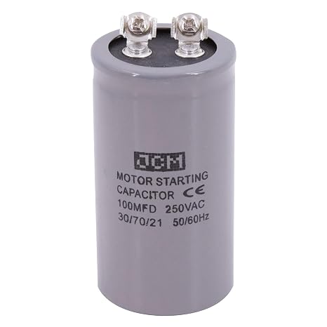 JCM AC Motor Start Capacitor 100 uF MFD 250V 50/60Hz | Replacement start capacitor (momentary duty) for hard-starting single-phase motors like air compressors and pumps
