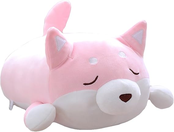Levenkeness Shiba Inu Dog Plush Pillow, Cute Corgi Akita Stuffed Animals Doll Toy Gifts for Valentine's Gift, Christmas,Sofa Chair, Pink Blink, 22.8"
