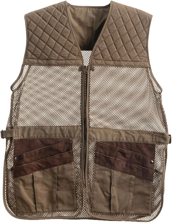 BENELLI Men's Shooting Vest, Olive Breathable Mesh & Cotton, Padded Shoulders Vest for Range, Skeet, and Trap Shooting