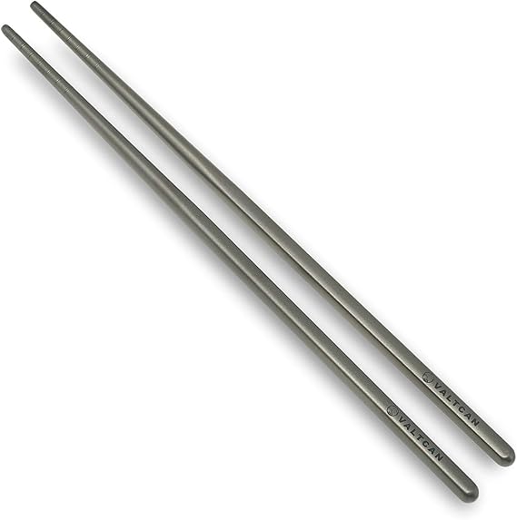 Valtcan Titanium Chopsticks 9 inch 27g Ultralight - Grooved Tips, Zero Metallic Taste, Squared Anti-Roll Ends, Reusable Sushi Noodle Ramen Chopstick, Dishwasher Safe, Carry Bag, Camping Lunch