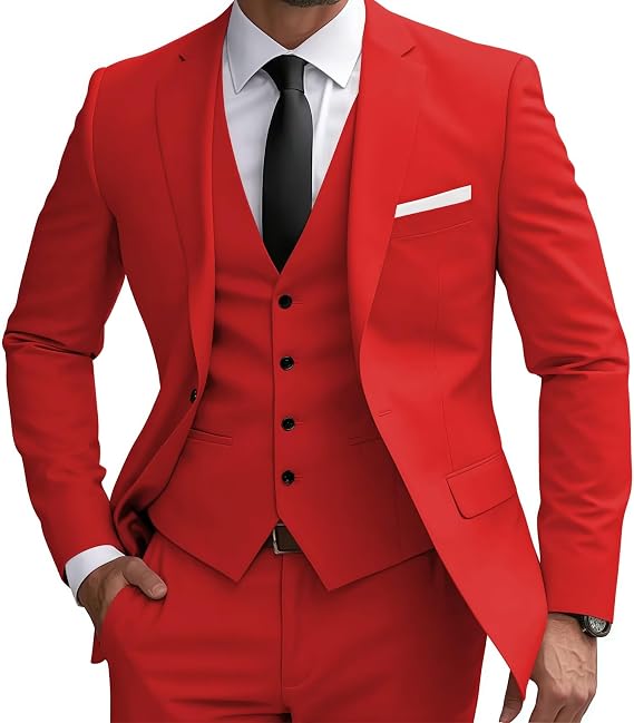 Mens Suit 3 Piece Slim Fit Suits for Men One Button Single Breasted Blazer Jacket Vest Pants Set for Wedding