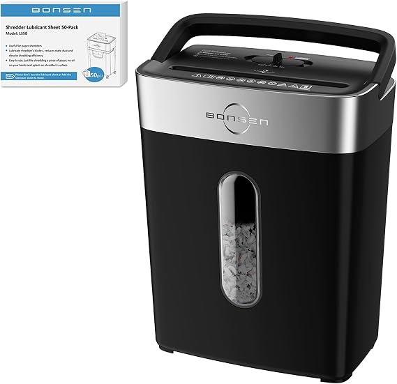 BONSEN 8-Sheet Shredder for Home Office & 50 Pack Lubricant Sheets