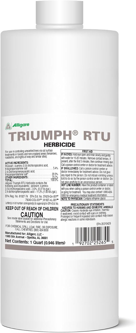 ALLIGARE Triumph RTU Herbicide Weed Killer - Ready-to-Use Tree Stump Killer with Blue Dye, Controls Woody Plants & Prevents Re-Sprouts, Ideal for Cut Stump Treatments - 1 Quart