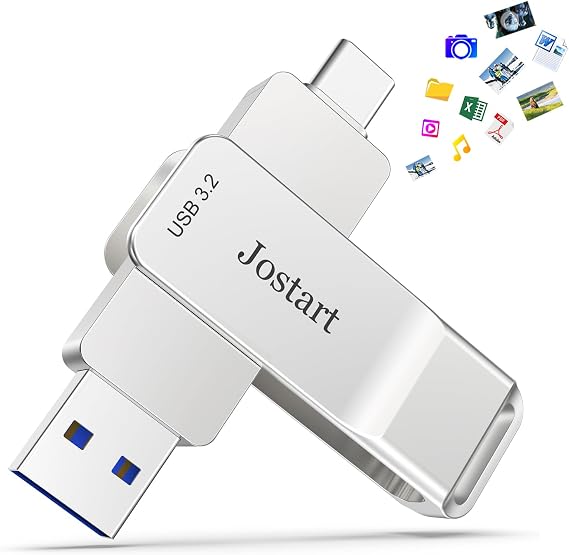 JOSTART USB C Flash Drive128GB, High Speed USB 3.2 Memory Stick, 500MB/s USB C Thumb Drive Photo Stick for iPhone 15 Series/PS4/USB C iPad/OTG Android/Windows/Mac OS/iOS/Linux
