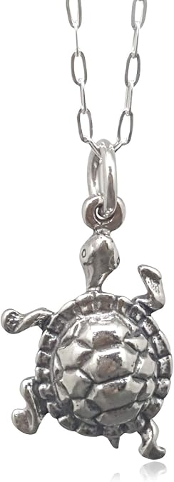 Box Turtle Sterling Silver Charm Necklace for Women | Handmade Dainty Necklace, Reptile Woodland Nature Wildlife Pendant, Everyday Minimal Layering Jewelry, 18"