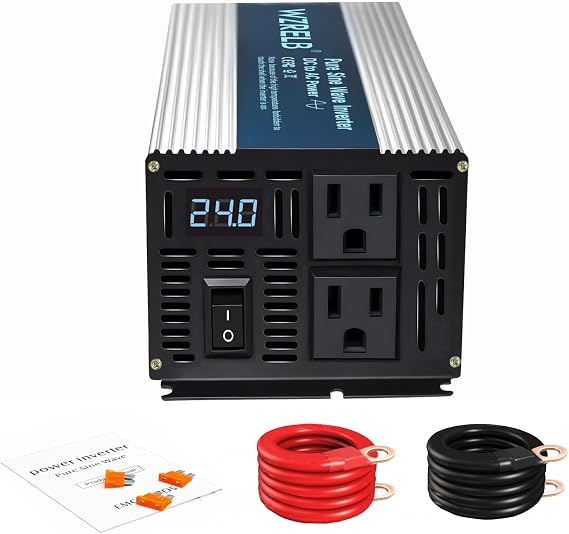 WZRELB 600W Pure Sine Wave Inverter 48V DC to 110V 120V AC Power Converter with LED Display, Off-Grid Portable Power Inverter with 2 AC Outlets for Home, RV, Truck, Camping