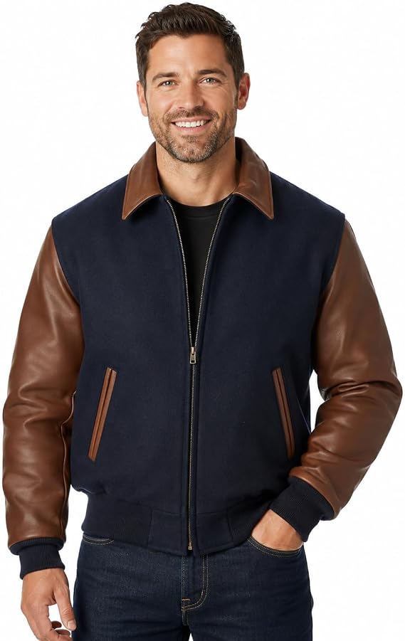 REED Men's Executive Leather Wool Varsity Jacket Union Made in USA