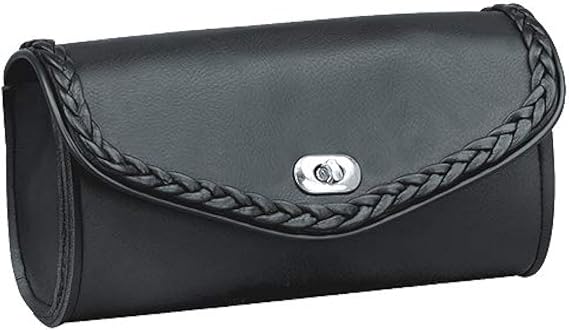 The Nekid Cow Motorcycle Windshield Bag with Braiding and Strong Closure - Classic Black Premium PVC Synthetic Leather - 10" Reinforced (Twist Lock)