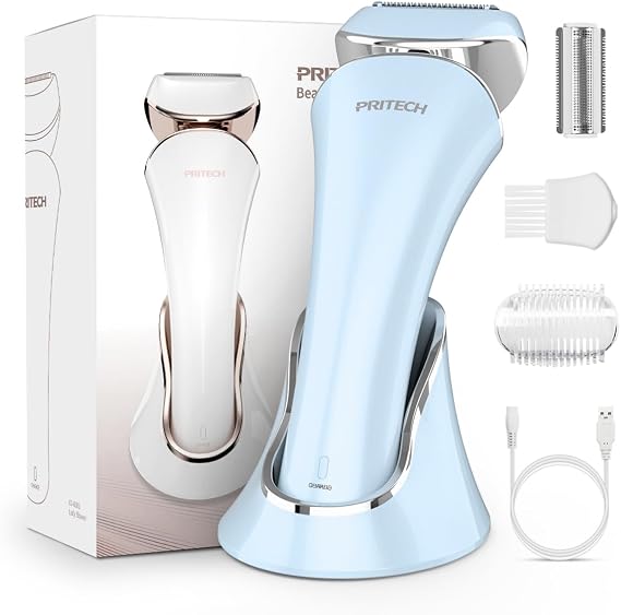 PRITECH Electric Razor for Women Wet/Dry Electric Shaver for Women Blue