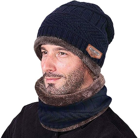 BCDlily Winter Beanie Hat Scarf Set Fleece Lined Thermal Skull Caps Neck Warmer for Men Women