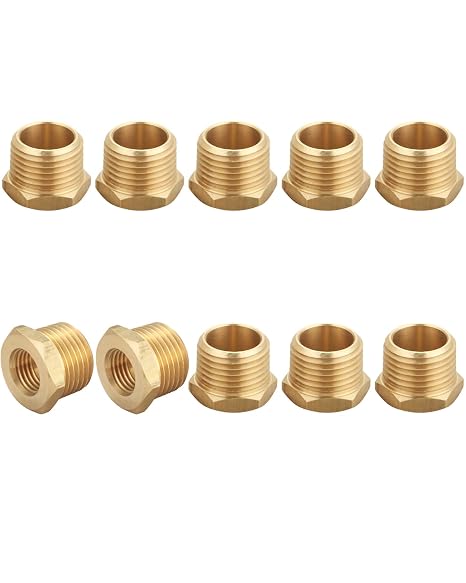 1/2 Inch NPT Male x 1/4 Inch NPT Female Brass Pipe Fitting, Hex Bushing, Reducer Adapter (10 Piece)