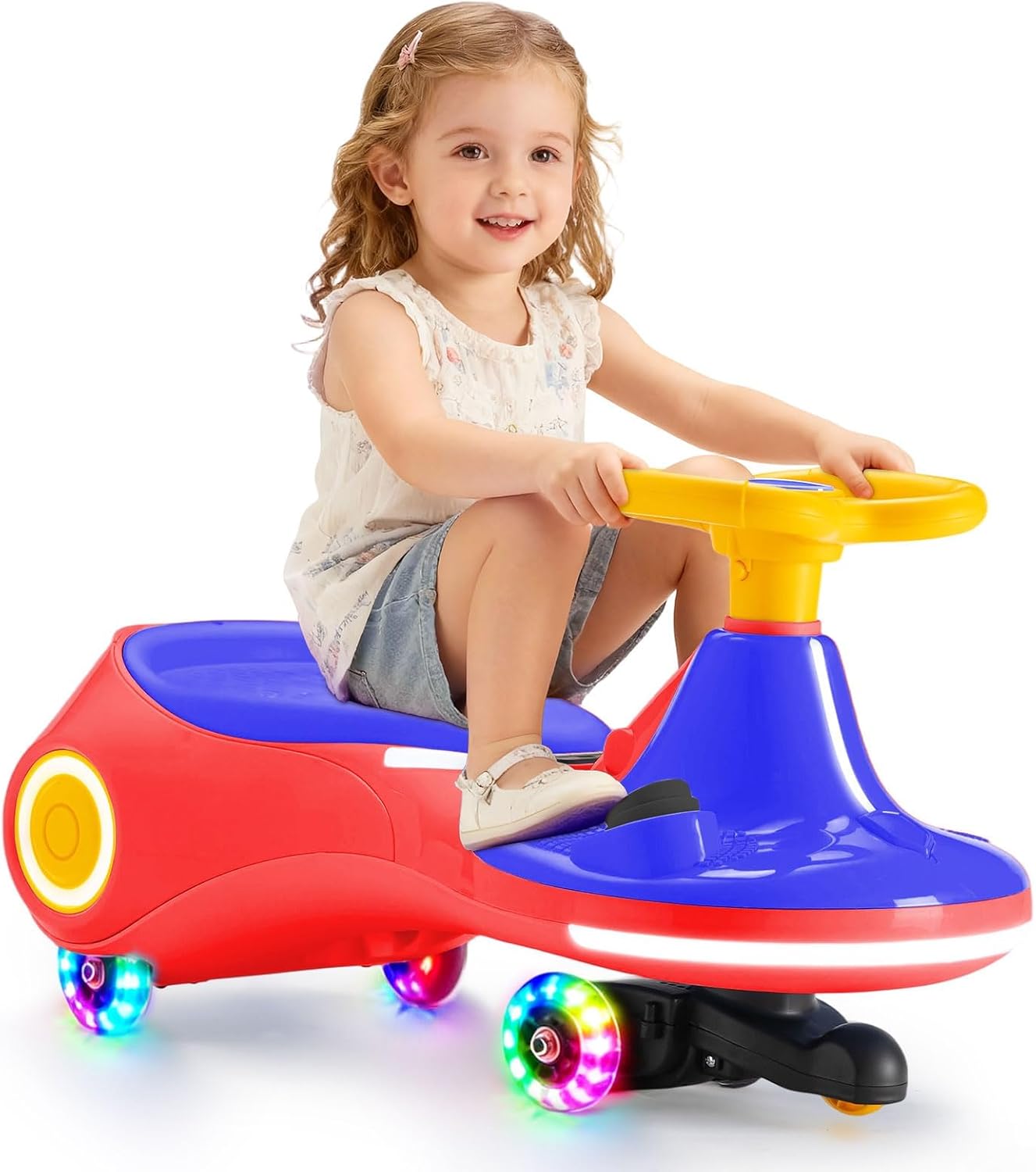 12V Electric Kids Wiggle Car with Pedal, Anti-tipper, Ergonomic, 3 in 1 Swing Car, 3 Speeds, Flashing Wheels, Music, Rechargeable Battery, for Children from 3 Years, 70 Kg, Red Blue