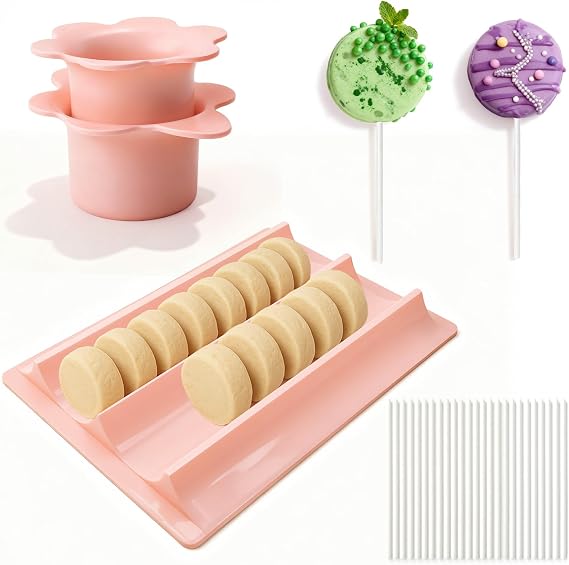 Complete Cake Pop Maker Kit - 100 Sticks, Dual-Cavity Mold | Injection-molded ABS, food safe. Smooth non-stick. Tray holds 22 pops. Includes storage tray & pusher. Uniform 1.75".