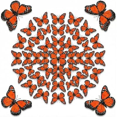 48PCS Monarch Butterfly Decorations, Realistic Artificial Butterflies for Wall Decor, Colorful Butterfly Crafts for Wedding, Home, Birthday Party & DIY, 1.6 in