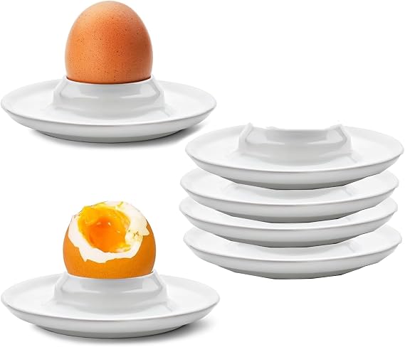 Egg Cups,6 pcs Egg Holders Soft Hard Boiled Egg Cup Classic Style White Plastic Egg Stand Plates Egg Tray for Hard Soft Boiled Eggs Microwave and Dishwasher Safe