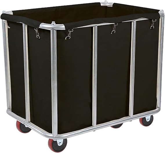 FQMYLTYN Commercial Laundry Cart with Wheels, 12 Bushels Industrial Laundry Hamper Trolley, Heavy Duty Linen Basket Trucks, Steel Frame and Waterproof Oxford Cloth, 440Lbs Load(Black)