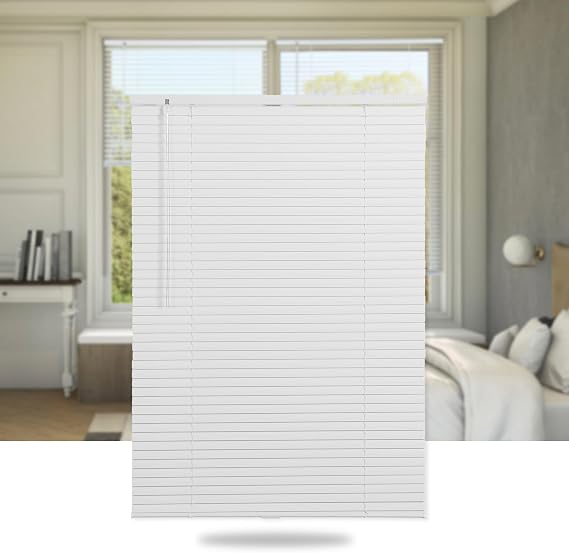 SEEYE Cordless Mini Blinds Aluminum Venetian Blind Horizontal Window Shades, 1" Slat Size - Rooming Darkening Blinds Anti-UV & Waterproof for Bedroom, Office, Easy to Install, 32" W x 64" H, White