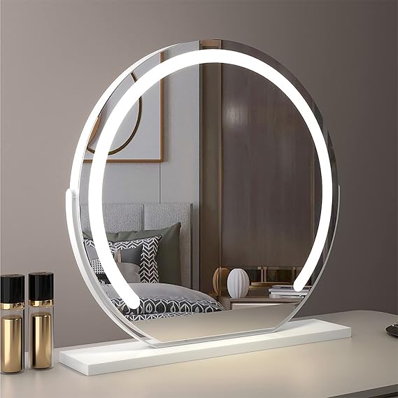 REIFNA Makeup Mirror with Lighting,Lighting Can be Adjusted,Can Be Rotated 360,Smart Mirror with Inductive Touch Switch,Tabletop Mirror for Bedroom and Dressing Room (Color : White, Size : 50x50cm)