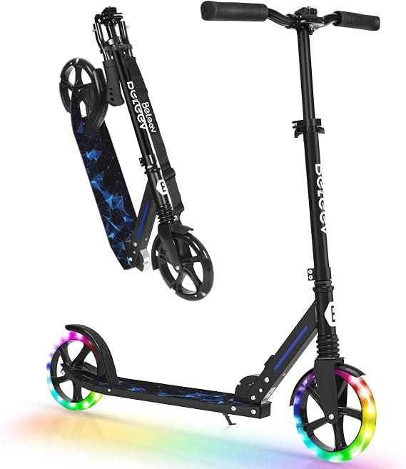 BELEEV V5 Scooters for Kids 6 Years and up, Folding Kick Scooter 2 Wheel for Adults Teens, 4 Adjustable Handlebar, 200mm Big Wheels, Lightweight Sports Commuter Scooter, Sturdy Frame, up to 220lbs