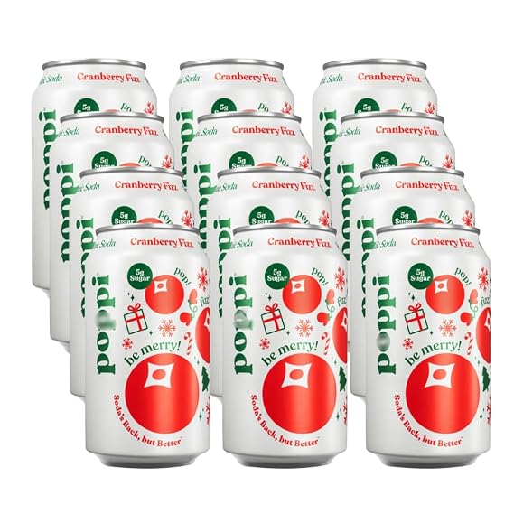 Prebiotic Soda Cranberry Fizz, 12 fl oz Cans, 12 Pack Refreshing Sparkling Drink with Prebiotics, Low Sugar & Low Calorie, Clean Ingredients, Gut-Friendly Beverage