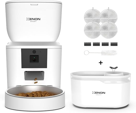 Xenon Smart Akıllı Otomatik Kedi Köpek Mama Kabı Programlanabilir Besleme Kasesi Su Pınarı Sebili ve Yedek Filtreler 3'lü Pet Ürünleri Evcil Hayvan Başlangıç Seti