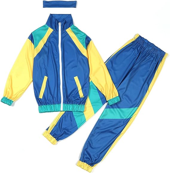 Boys Girls Retro Hip Hop 80s Tracksuit Costume Dance Sportswear Top Pants Sets Outfit Colorblock Windbreaker Sets