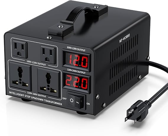 1000W Voltage Converter Transformer(110V to 220V or 220V to 110V) Step Up/Down Converter 110/120 Volt - 220/240 Volt w/US Power Cord,Circuit Breaker Protection, LCD Screen Display
