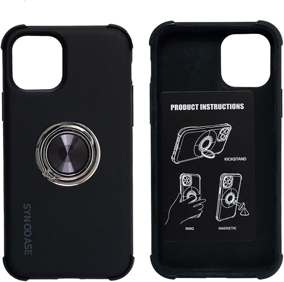 iPhone 12 Pro Max Mat Kaplama Halka Standlı Kılıf Darbe Emici Ring Holder Parmak Tutuculu Koruyucu Kapak Siyah