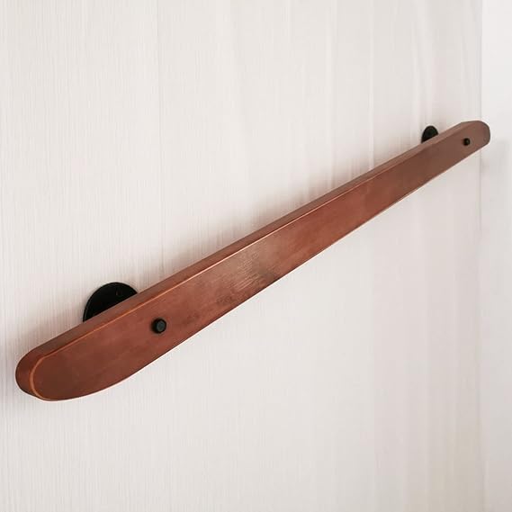Solid Wood Stair Handrail with Wrought Iron Brackets, Indoor Loft Against The Wall Wooden Railing Home Kindergarten Corridor Support Rod Elderly Non-Slip Handrail Length Optional 1